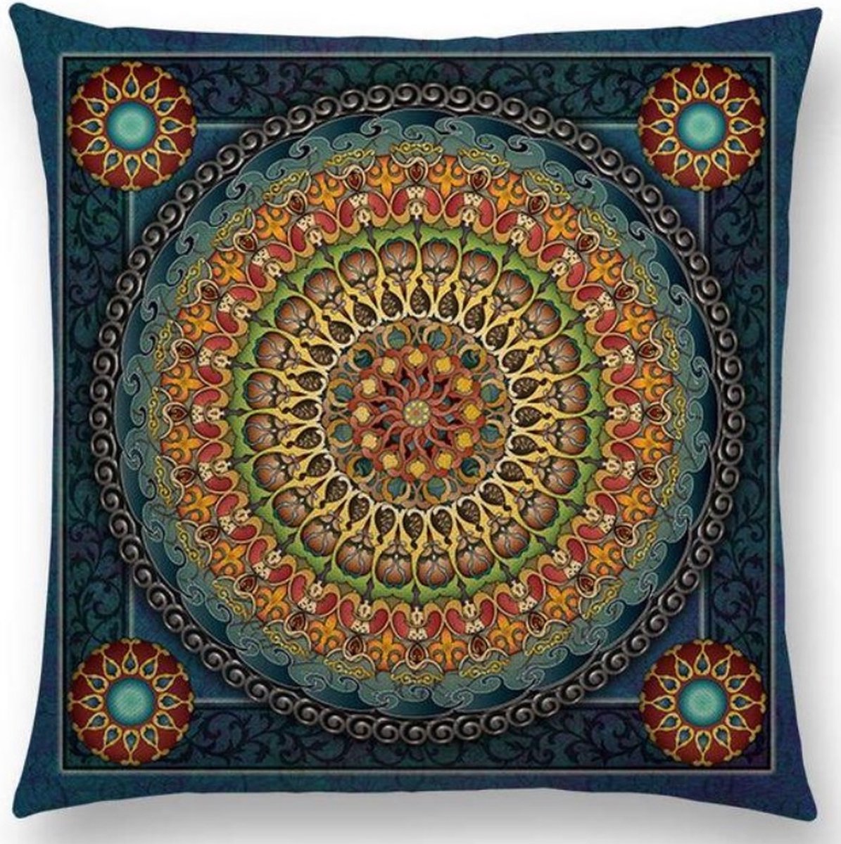 Mandala kussenhoes 45x45 cm - Fluweelzacht - DUBBELZIJDIG BEDRUKT - Blauw
