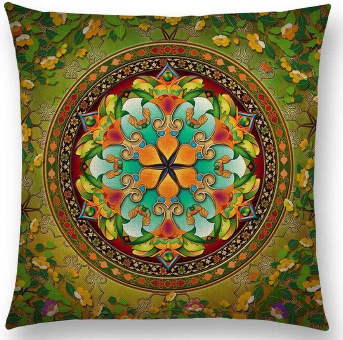 Mandala kussenhoes 45x45 cm - Fluweelzacht - DUBBELZIJDIG BEDRUKT - Groen
