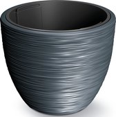 Prosperplast Cache-pot/pot de fleurs Furu Stripes - extérieur/intérieur - plastique - anthracite - D40 x H40 cm - avec pot intérieur