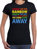 Bellatio Decorations Gay Pride t-shirt met tekst - dames - zwart - Rainbow - LHBTI/LHBTIQ XL