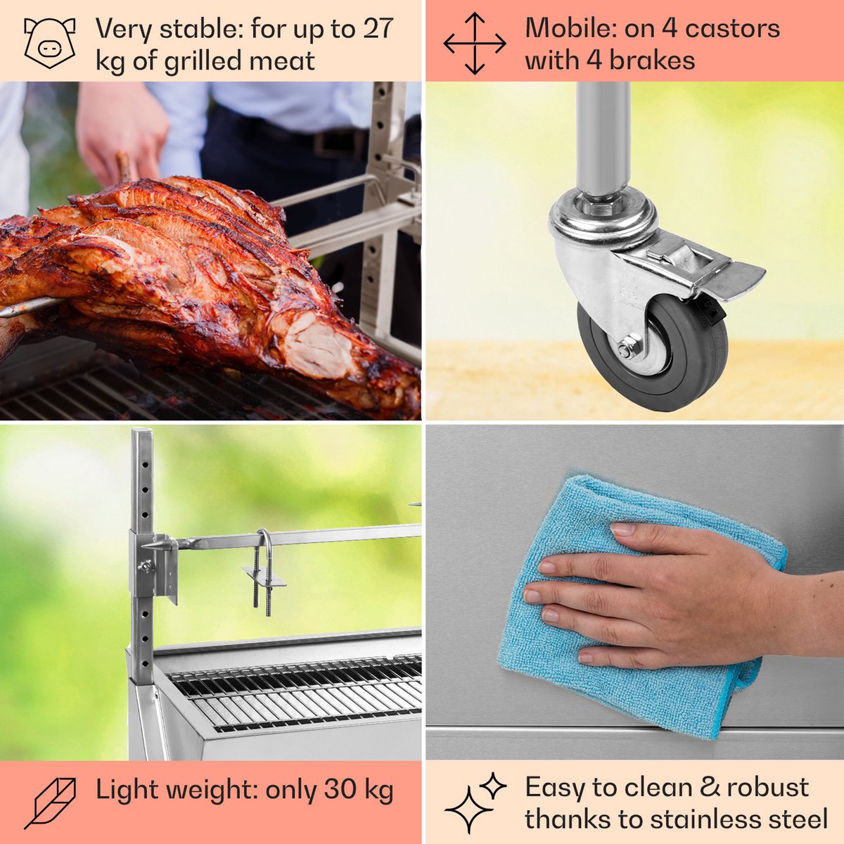 Lamsgrill, speenvarkengrill, spitgrill, 90 kg BBQ houtskoolgrill