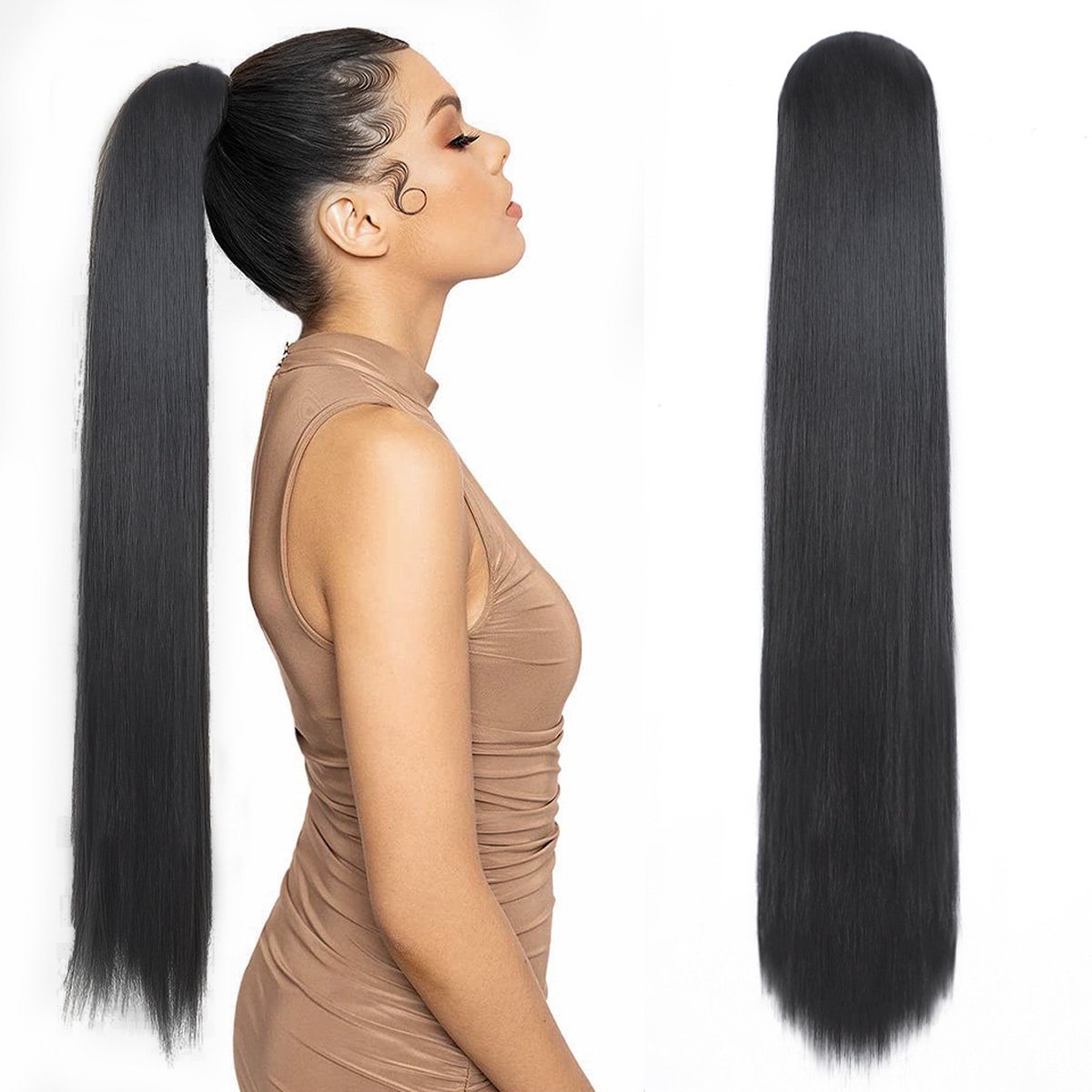 Miss Ponytails - Straight ponytail extentions - 26 inch - Zwart 1B - Hair extentions - Haarverlenging