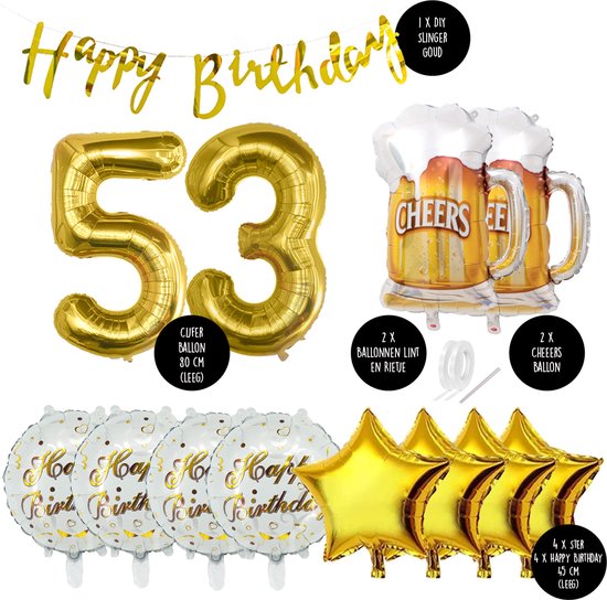 53 Jaar Verjaardag Cijfer ballon Mannen Bier - Feestpakket Snoes Ballonnen Cheers & Beers - Herman