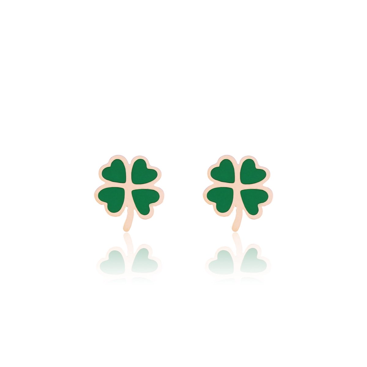 OOZOO Jewellery - Rosé goudkleurig/groene oorbellen met een groene klaver - SE-3005