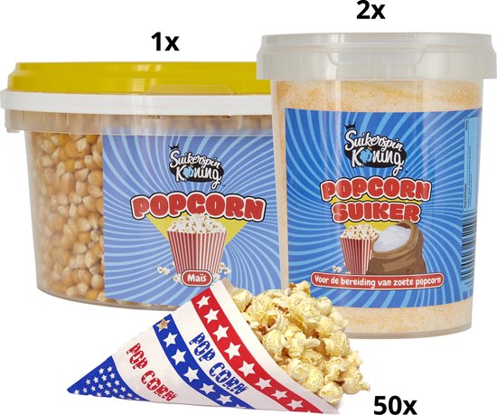 Popcorn mais 2 KG - inclusief 800 gram popcorn suiker - 50 popcorn mais puntzakjes