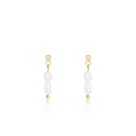 OOZOO Jewellery - Goudkleurig/witte oorbellen met parel kraaltjes - SE-3022