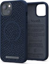 Njord byELEMENTS iPhone 13 Mini hoesje - Telefoonhoesje van Hoogwaardig Zalmleer - Gereycled / Duurzaam materiaal - 2 Meter valbescherming - Geschikt voor Magsafe / Draadloos laden - Blauw
