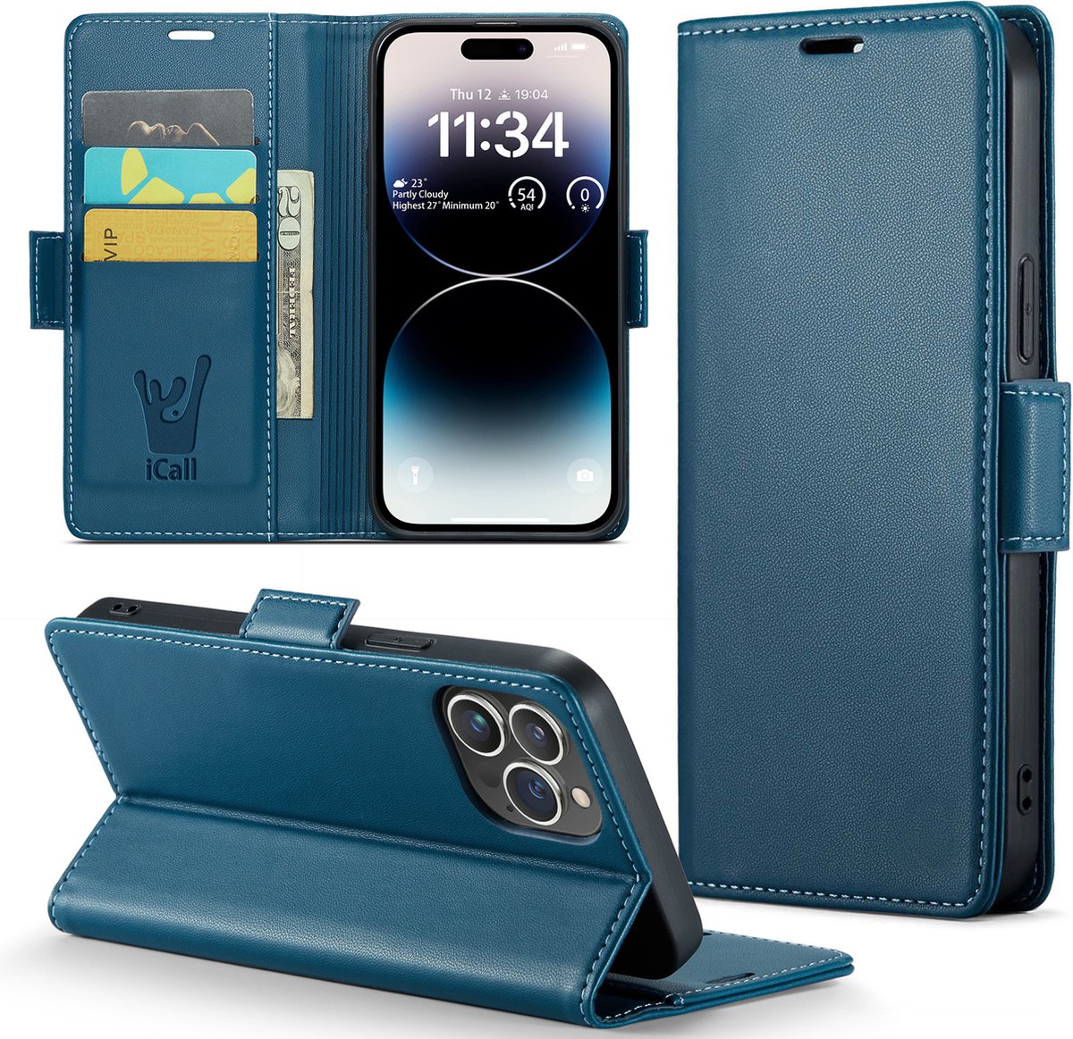 Hoesje geschikt voor iPhone 14 Pro - HyperCase Book Cover Kunstleer Blauw