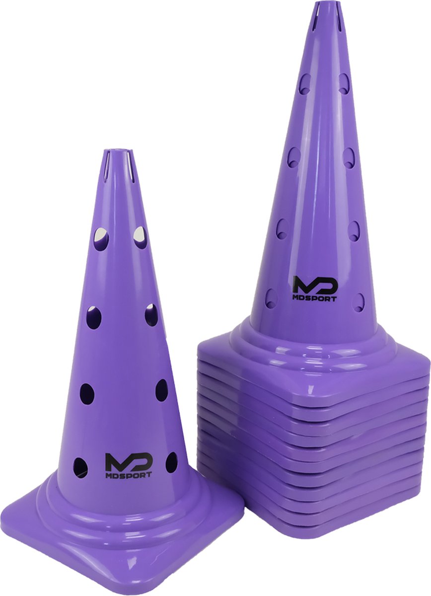 MDsport - Multifunctionele afbakenkegel paars - 50 cm - Set van 12 - Multifunctionele pion - Pion