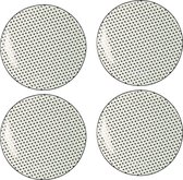 HAES DECO - Assiettes plates set de 4 - Format Ø 26x2 cm - Coloris Wit - Porcelaine Imprimée - Collection : Inséparables - Services de table, grandes assiettes