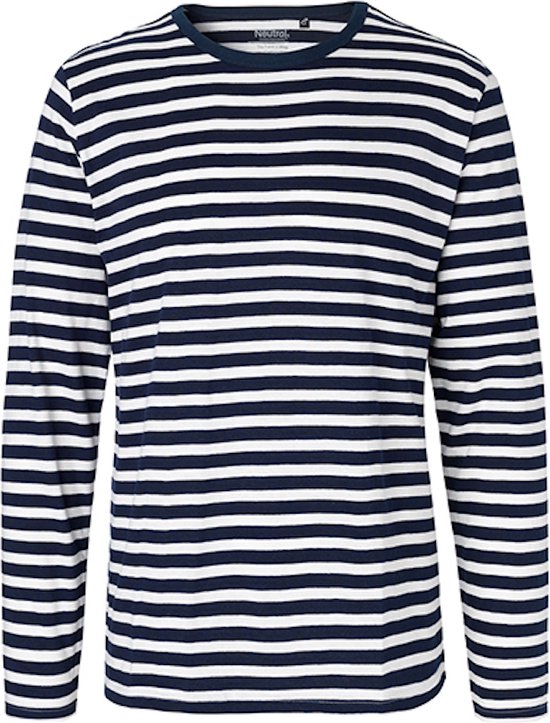 T-shirt à manches longues et col rond pour homme White/Marine - L