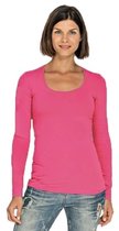 Lemon & Soda Bodyfit dames shirt lange mouwen - fuchsia roze - Dameskleding basic t-shirts - katoen/elasthan S