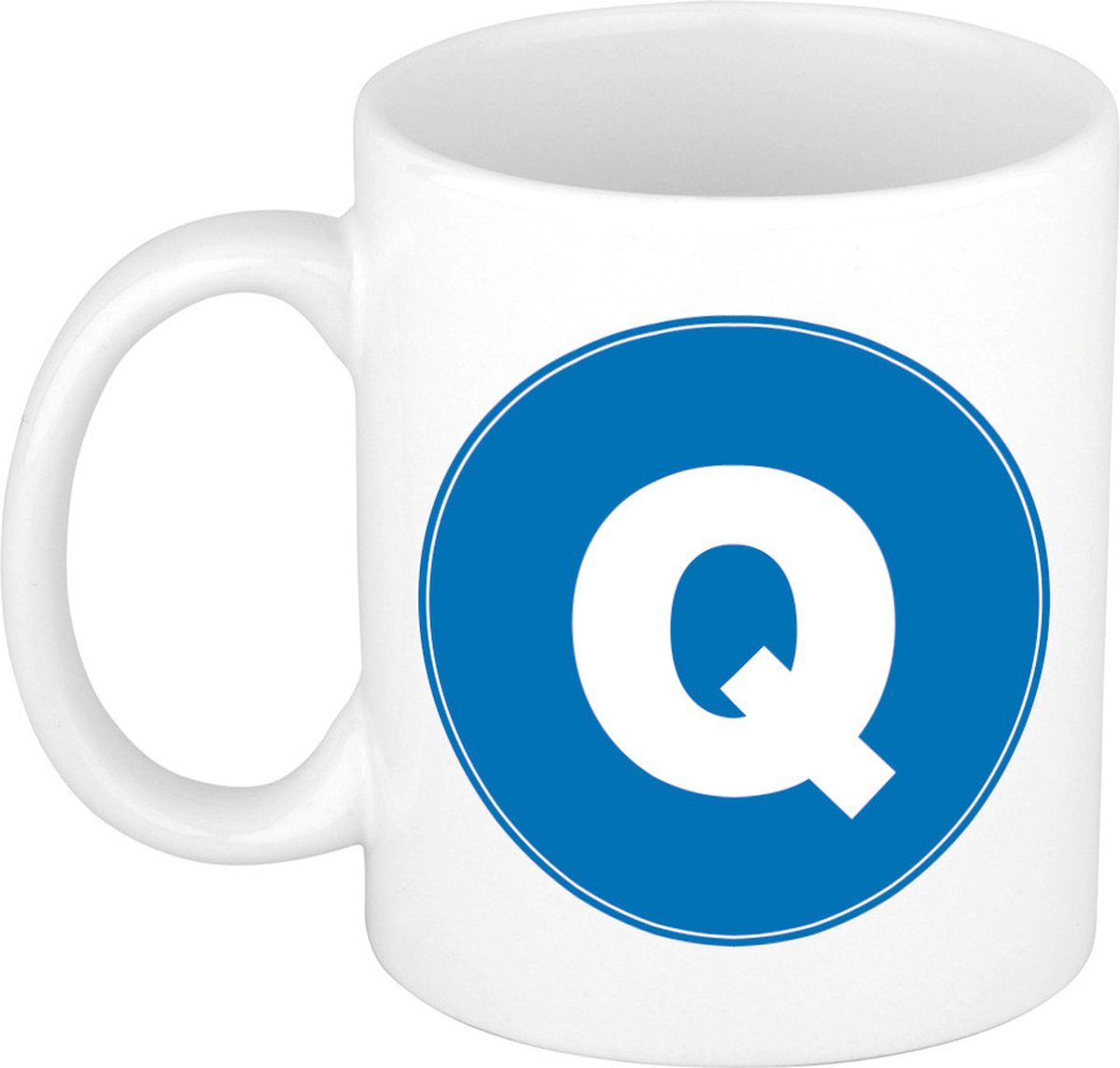 Koffie mok met de letter Q - beker - blauw - eerste letter van een voornaam - wit - 300 ml