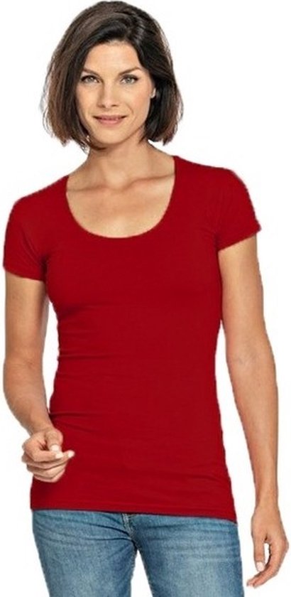 Bodyfit dames t-shirt rood met ronde hals - Dameskleding basic shirts S