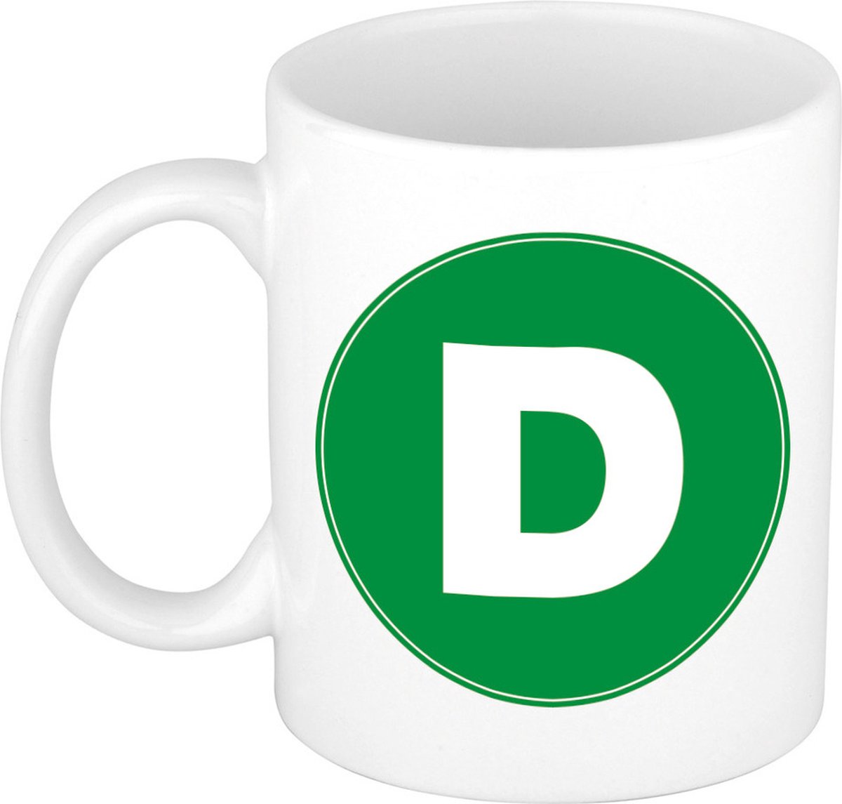 Koffie mok met de letter D - beker - groen - eerste letter van een voornaam - wit - 300 ml