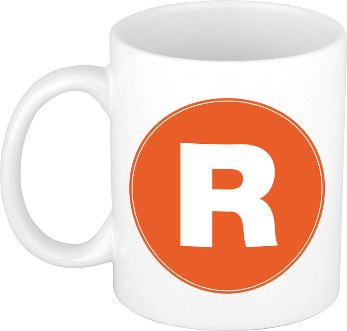 Koffie mok met de letter R - beker - oranje - eerste letter van een voornaam - wit - 300 ml