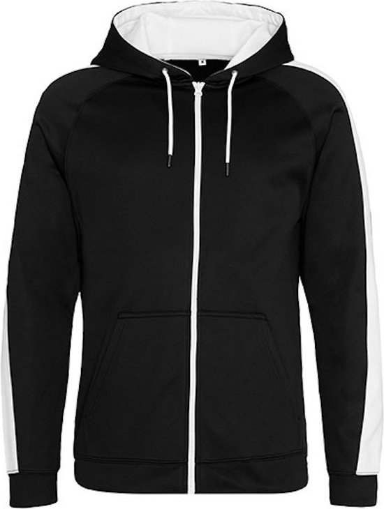 Sports Polyester Zipped Hoodie met capuchon Black/White - L