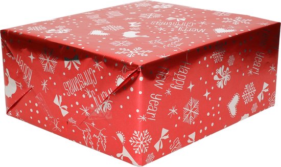 1x Rouleau de papier cadeau de Noël imprimé rouge métallisé Joyeux Noël 2,5  x 0 mètres