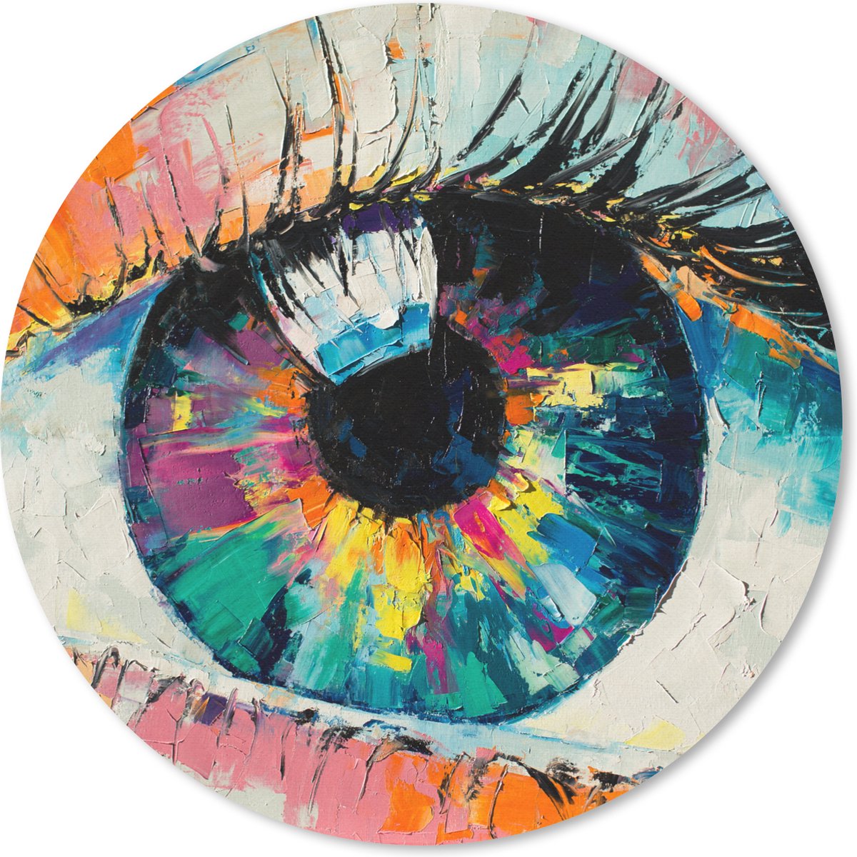 Muismat rond 30x30 cm - Mousepad Schilderij - Olieverf - Oog - Kleuren - Ronde muismatten