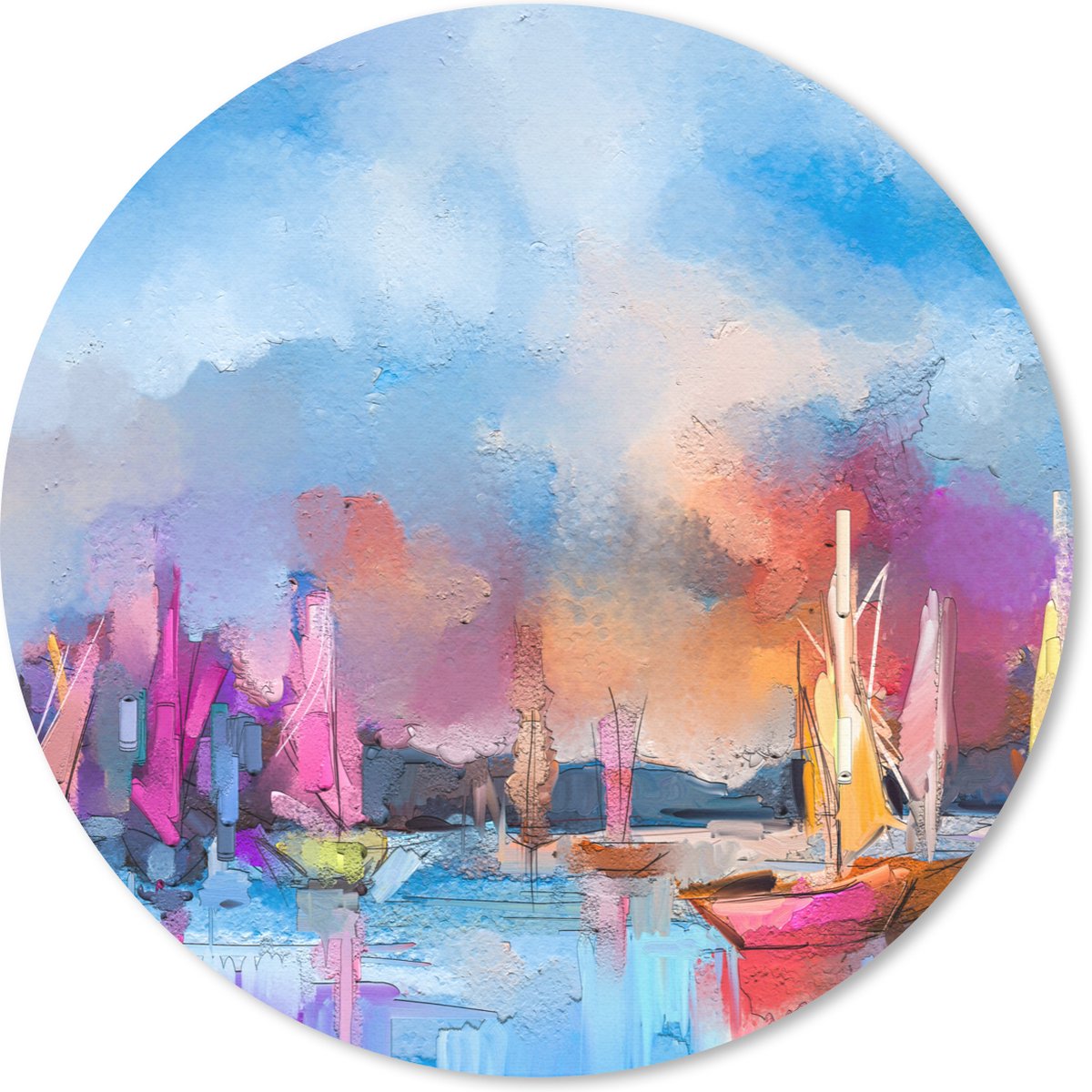 Muismat rond 20x20 cm - Mousepad Schilderij - Boten - Water - Ronde muismatten