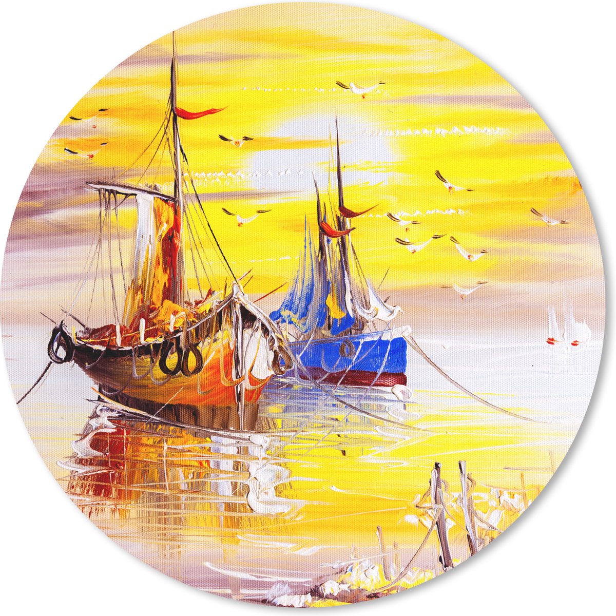 Muismat rond 30x30 cm - Mousepad Schilderij - Boot - Water - Olieverf - Ronde muismatten