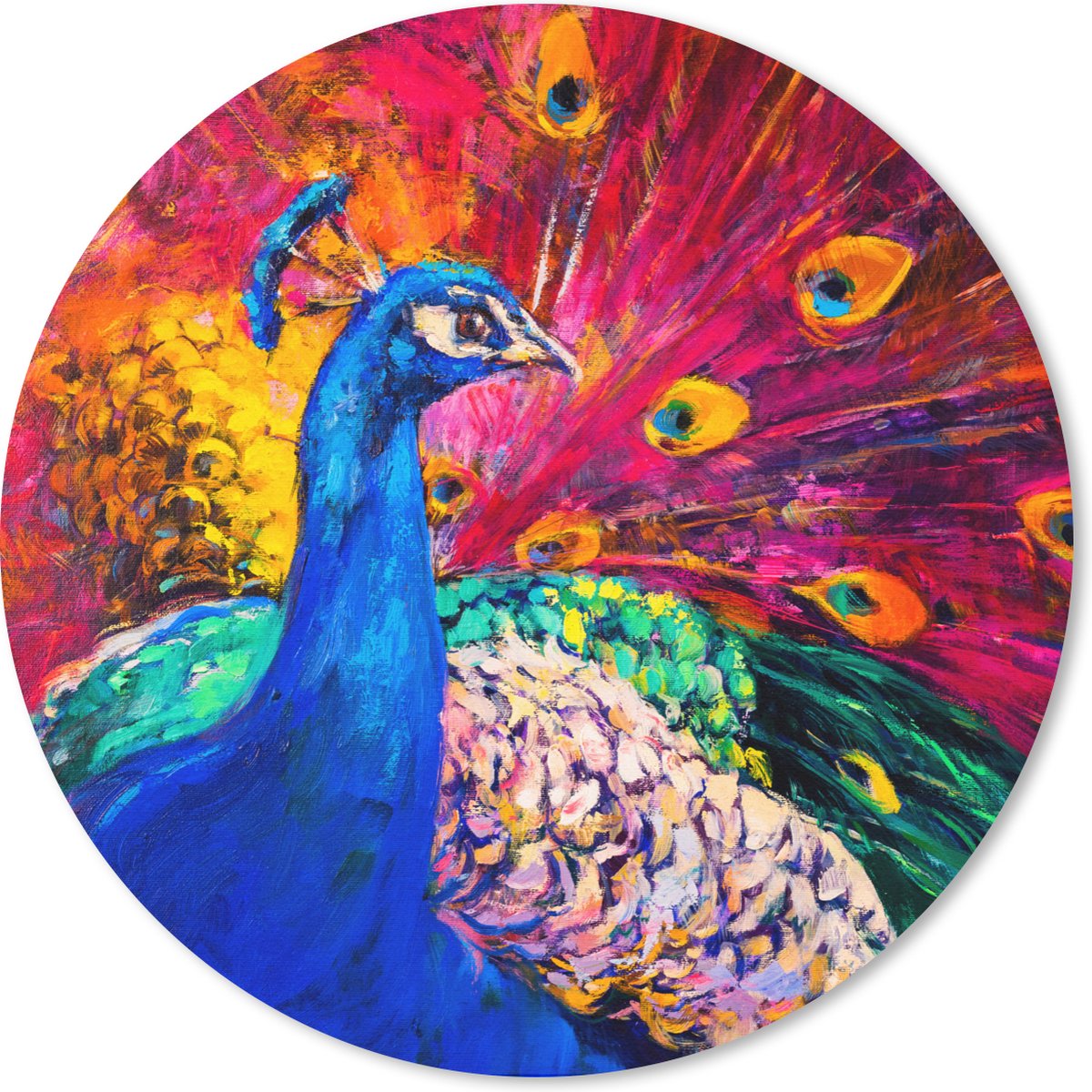Muismat rond 40x40 cm - Mousepad Schilderij - Vogel - Pauw - Olieverf - Ronde muismatten