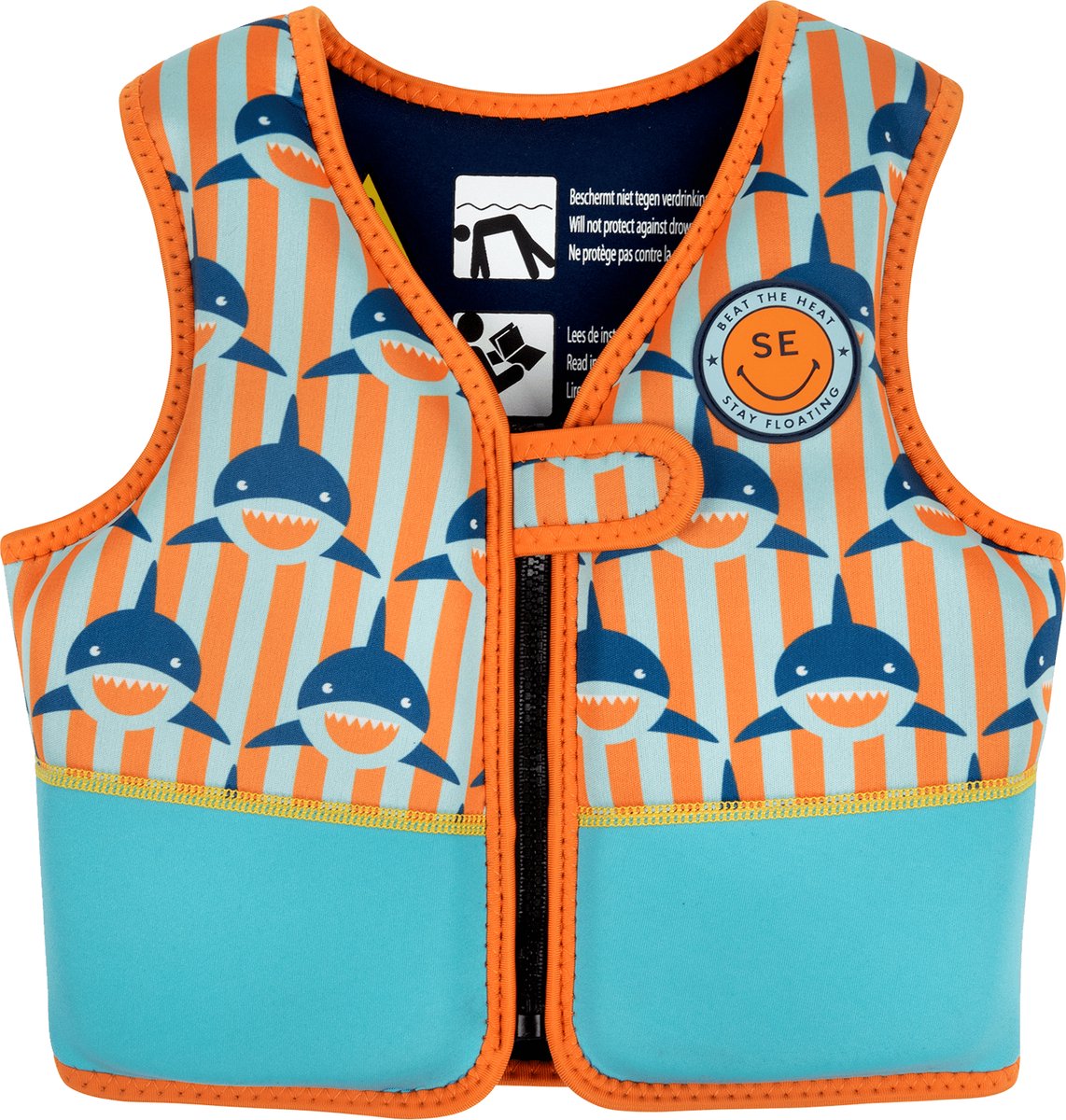 Swim Essentials Zwemvest Kind - Haaien Oranje/Blauw - 18-30 kg - 4-6 jaar