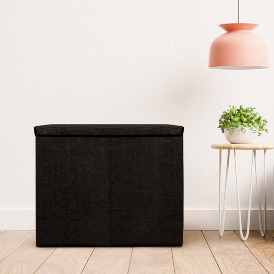 Zonovi Wasmand – Drie Vakken Met Deksel – 3 in 1 Wasmand - Sorteer Wasmand - Opvouwbaar – Wassorteerder – Dichte Wasmand - Dubbele Wasmand – Laundry Basket – Wasbox – Organizer Kleding - Stof – Zwart - Zwarte – 110L