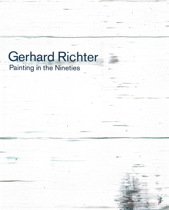Boekhoes met de tekst 'Gerhard Richter Painting in the Nineties' op een witte achtergrond met blauwe accenten.
