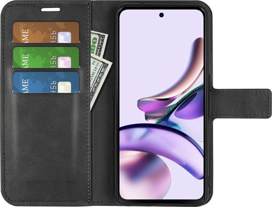 SLLMYYX Portemonnee-hoesje compatibel met Motorola G54, PU-lederen folio polsbandje met rits en 9 kaartsleuven voor Moto G54 (paars