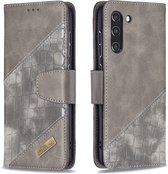 BINFEN Croco Book Case - Geschikt voor Samsung Galaxy S21 FE Hoesje - Grijs