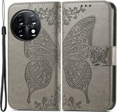 Coverup Vlinder Book Case - Geschikt voor OnePlus 11 5G Hoesje - Grijs