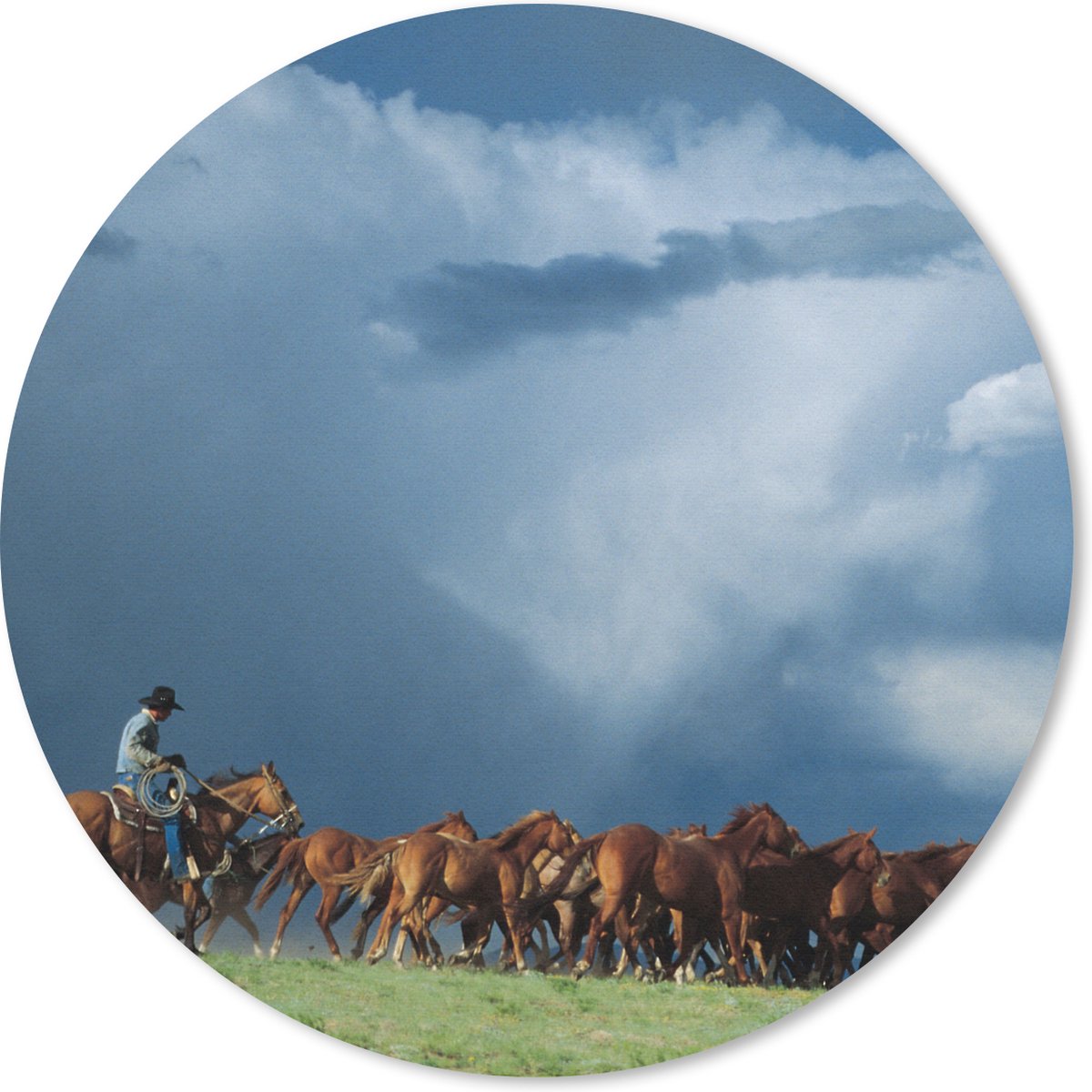 Muismat rond 40x40 cm - Mousepad Paarden - Cowboy - Lucht - Ronde muismatten