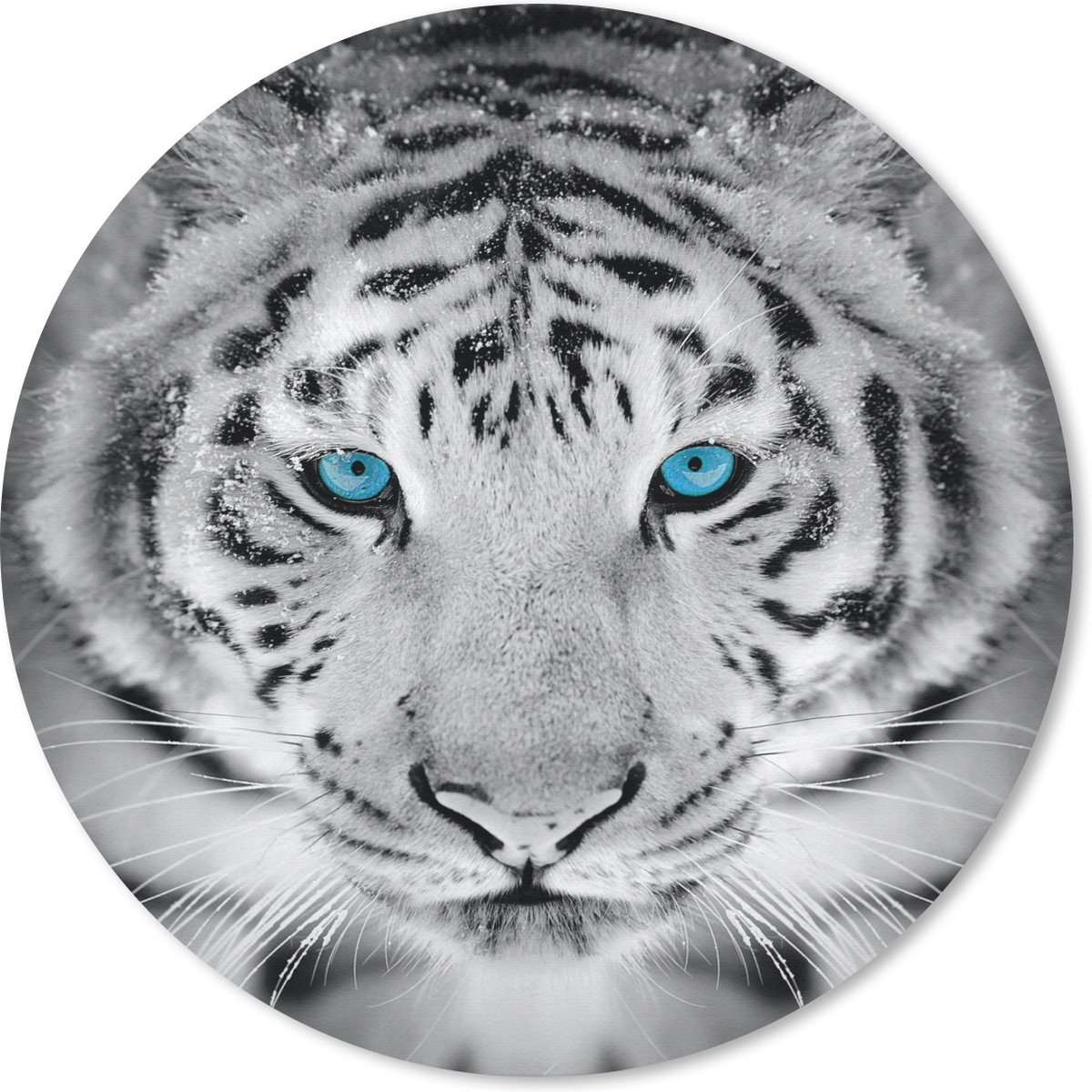 Muismat rond 30x30 cm - Mousepad Dieren - Tijger - Ogen - Blauw - Zwart wit - Ronde muismatten