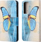 Coverup Book Case - Geschikt voor Samsung Galaxy S21 FE Hoesje - Blauwe Vlinder