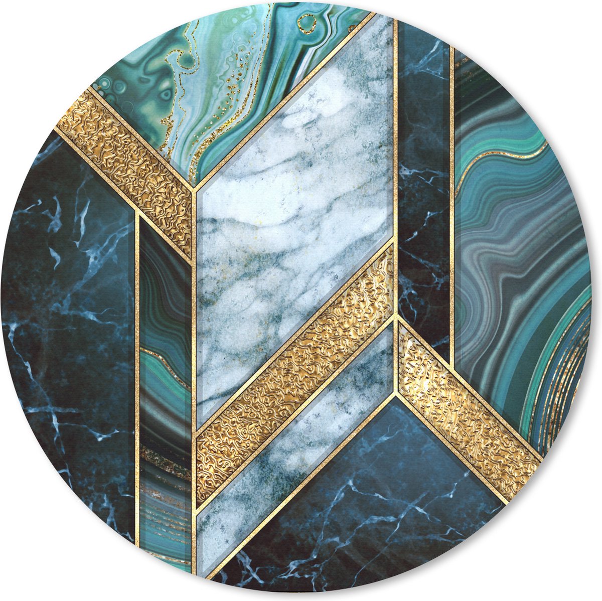 Muismat rond 40x40 cm - Mousepad Marmer - Mozaïek - Goud - Ronde muismatten