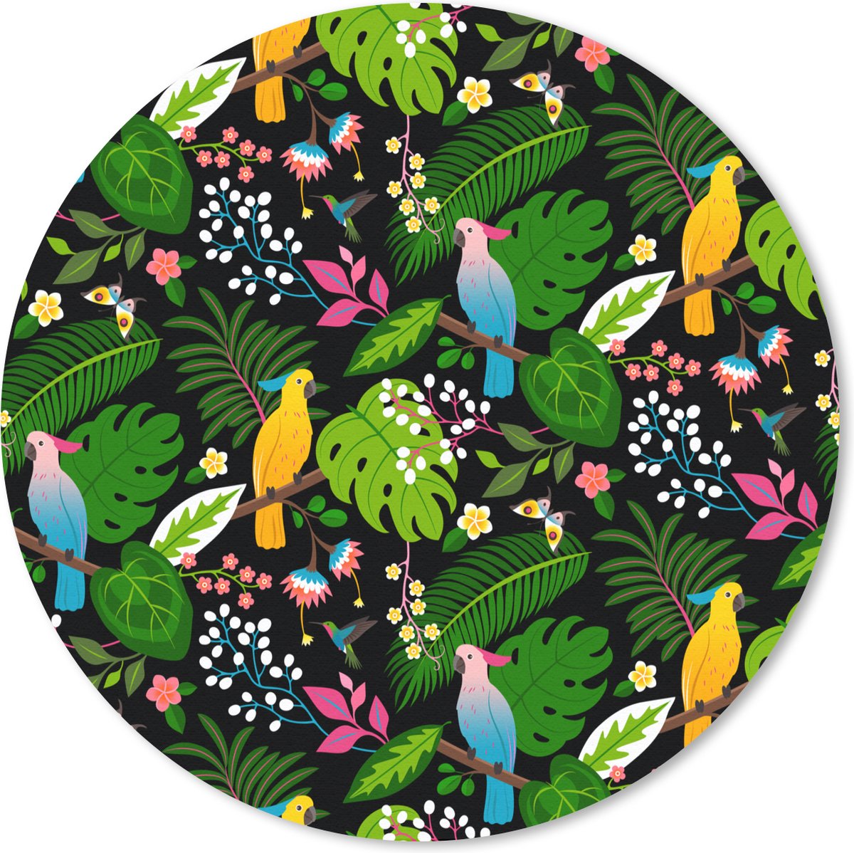 Muismat rond 40x40 cm - Mousepad Papegaai - Jungle - Kleuren - Jongens - Meisjes - Kind - Ronde muismatten