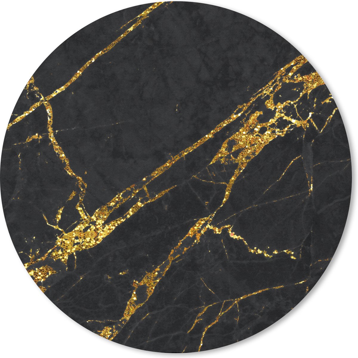 Muismat rond 50x50 cm - Mousepad Marmer - Goud - Zwart - Hip - Ronde muismatten