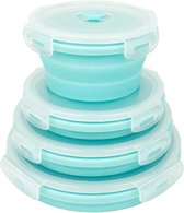 Collapsible Food Storage Containers, Silicone Bowls with Plastic Lids - Round Set of 4 - Microwave&Freezer Safe, for Kitchen and Camping
