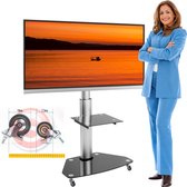 TV Standaard POS | Met GROTE WIELEN | Lage TV Standaard voor kantoor en presentatie | 45 graden draaibaar | Ideaal voor touchscreen en POS | Maximale kijkhoogte 120CM | Maximaal 55 inch TV