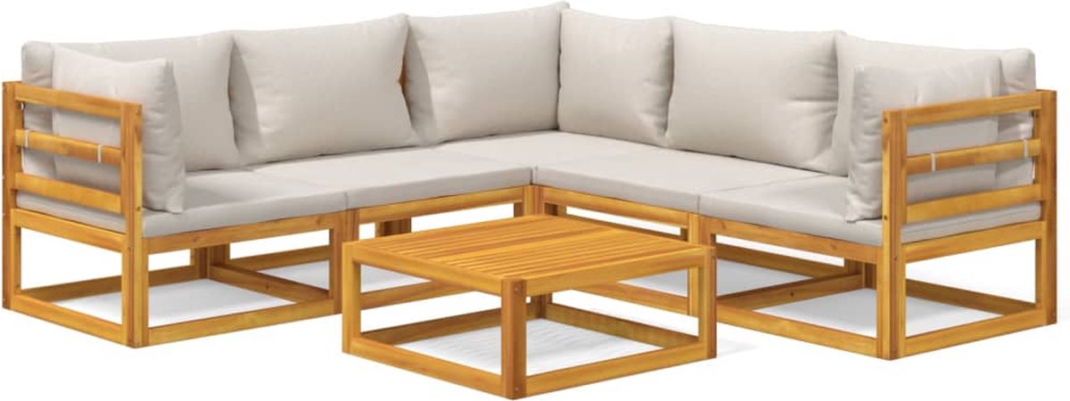 vidaXL 6-delige - Loungeset - met - lichtgrijze - kussens - massief - hout Lichtgrijs