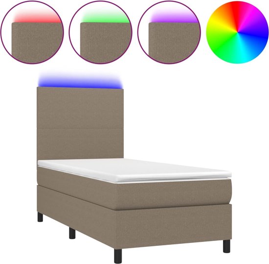 vidaXL - Boxspring - met - matras - en - LED - stof - taupe - 100x200 - cm