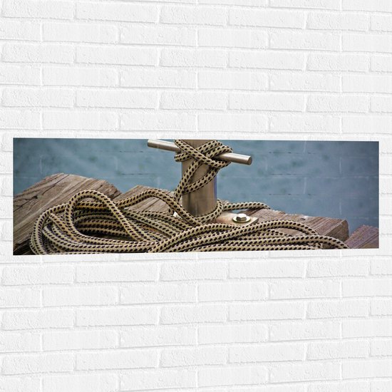 Muursticker - Touw aan Afmeerboei op Vlonder bij Meer - 120x40 cm Foto op Muursticker