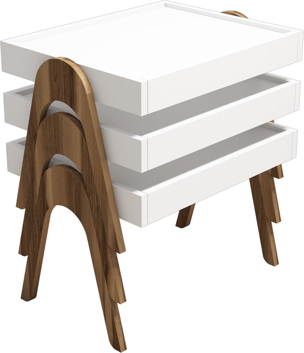 Skye Decor Bijzettafelset - Stijlvolle Walnoot & Wit - 53,6x64x40cm - Duurzaam Melamine Materiaal