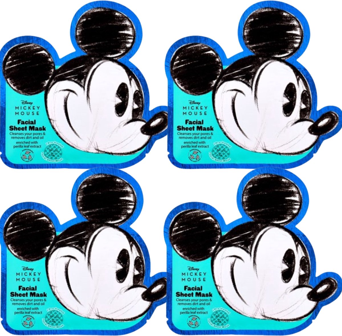 Goedkoopste Disney Mickey Mouse Gezichtsmasker met Kalmerend Perilla Bladextract - Magische Huidverzorging met Mickey's Positieve Vibes - Face Mask - 4 x 23 ml