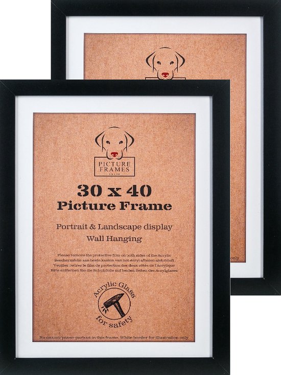 Set van 2 Fotolijsten Fotomaat 30x40 cm - MDF Hout - Zwart - Fotokader - 28mm profielbreedte - Posterlijst