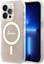 Guess 4G Back Case (MagSafe Compatible) - Geschikt voor Apple iPhone 14 Pro (6.1") - Roze