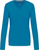 T-shirt Dames M Kariban V-hals Lange mouw Tropical Blue 100% Katoen