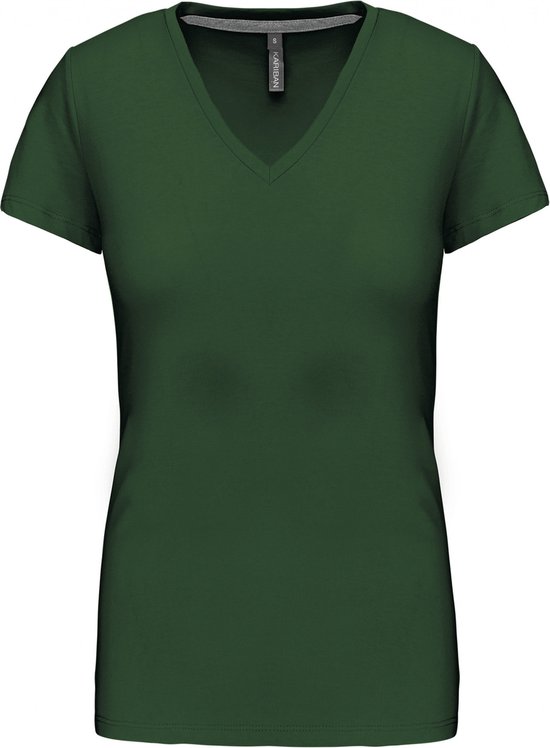 T-shirt Dames XL Kariban V-hals Korte mouw Forest Green 100% Katoen