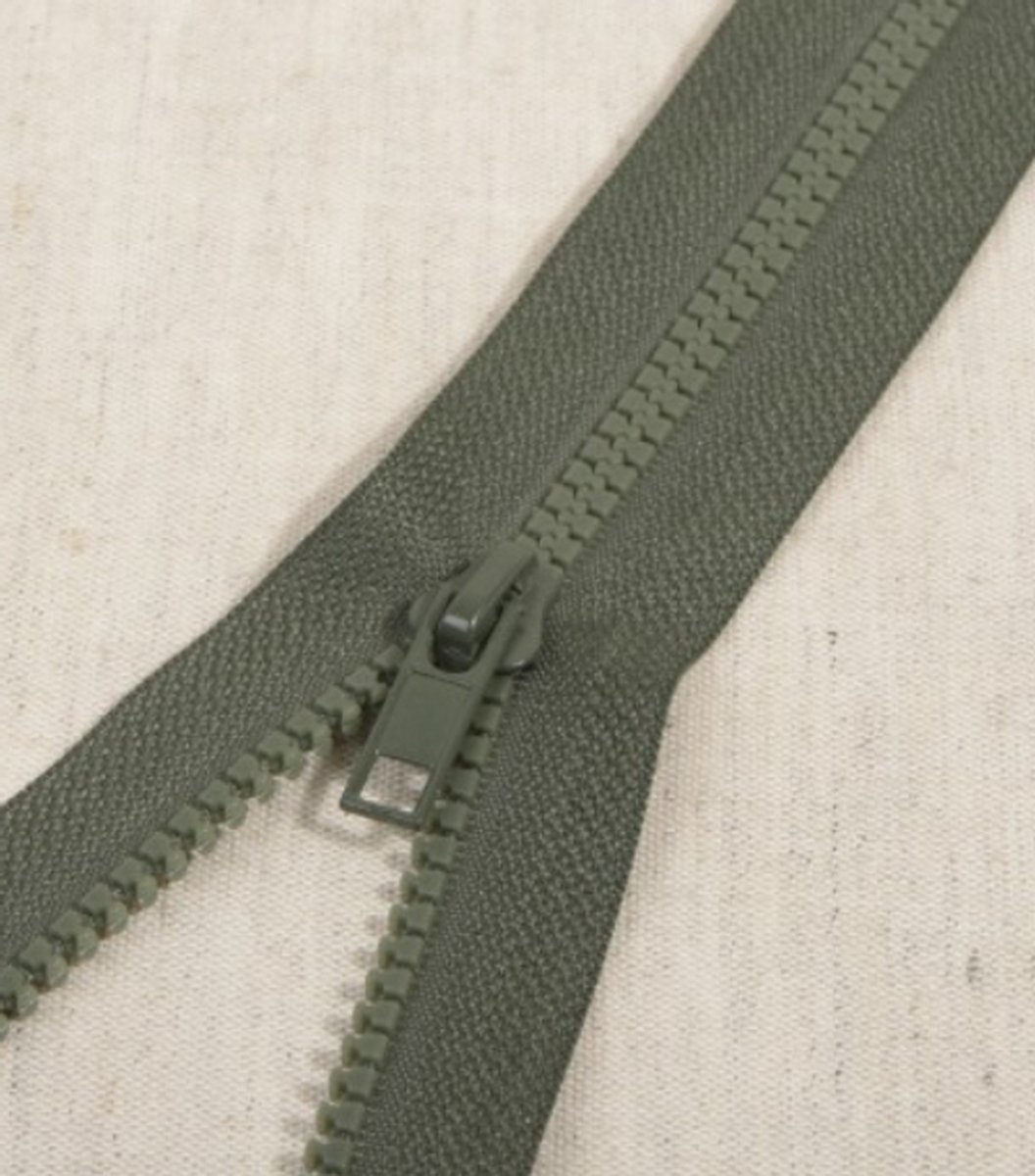 Deelbare rits 35cm donker kaki groen - polyester stevige rits met bloktandjes